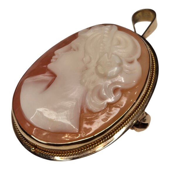 Vintage Italian Cameo in 14K Gold Handcrafted in Napoli 585 Yellow Gold Pendant - Picture 3 of 14